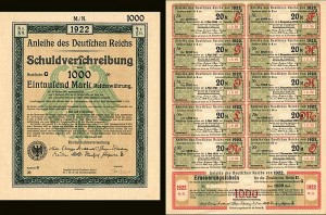 Anleihe des Deutfchen Reichs Schuldverfchreibung - 1,000 German Mark Bond (Uncanceled)